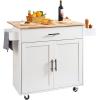 imageVEVOR Kitchen Island Cart 32quot Mobile Carts with Storage Cabinet Rolling Table with Power Outlet Spice Rack Towel Bar Adjustable Shelf Drawer Dining Living Room Portable Islands on Wheels White354 W Drop Leaf