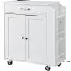 imageVEVOR Kitchen Island Cart 32quot Mobile Carts with Storage Cabinet Rolling Table with Power Outlet Spice Rack Towel Bar Adjustable Shelf Drawer Dining Living Room Portable Islands on Wheels White32x15