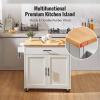 imageVEVOR Kitchen Island Cart 32quot Mobile Carts with Storage Cabinet Rolling Table with Power Outlet Spice Rack Towel Bar Adjustable Shelf Drawer Dining Living Room Portable Islands on Wheels White354 W Drop Leaf