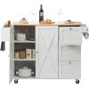 imageVEVOR Kitchen Island Cart 32quot Mobile Carts with Storage Cabinet Rolling Table with Power Outlet Spice Rack Towel Bar Adjustable Shelf Drawer Dining Living Room Portable Islands on Wheels White453 W Drop Leaf White