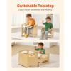 imageVEVOR Montessori Weaning Table and Chair Set 3 in 1 Wooden Toddler Table and Chairs with Chalkboard Adjustable Height Montessori Table for Ages 15 Ideal for Drawing Reading Eating  WhiteNatural Wood
