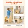 imageVEVOR Montessori Weaning Table and Chair Set 3 in 1 Wooden Toddler Table and Chairs with Chalkboard Adjustable Height Montessori Table for Ages 15 Ideal for Drawing Reading Eating  WhiteNatural Wood