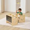 imageVEVOR Montessori Weaning Table and Chair Set 3 in 1 Wooden Toddler Table and Chairs with Chalkboard Adjustable Height Montessori Table for Ages 15 Ideal for Drawing Reading Eating  WhiteNatural Wood