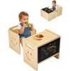 imageVEVOR Montessori Weaning Table and Chair Set 3 in 1 Wooden Toddler Table and Chairs with Chalkboard Adjustable Height Montessori Table for Ages 15 Ideal for Drawing Reading Eating  WhiteNatural Wood