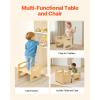 imageVEVOR Montessori Weaning Table and Chair Set 3 in 1 Wooden Toddler Table and Chairs with Chalkboard Adjustable Height Montessori Table for Ages 15 Ideal for Drawing Reading Eating  WhiteNatural Wood