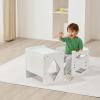 imageVEVOR Montessori Weaning Table and Chair Set 3 in 1 Wooden Toddler Table and Chairs with Chalkboard Adjustable Height Montessori Table for Ages 15 Ideal for Drawing Reading Eating  WhiteWhite