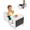 imageVEVOR Montessori Weaning Table and Chair Set 3 in 1 Wooden Toddler Table and Chairs with Chalkboard Adjustable Height Montessori Table for Ages 15 Ideal for Drawing Reading Eating  WhiteWhite