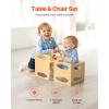 imageVEVOR Montessori Weaning Table and Chair Set 3 in 1 Wooden Toddler Table and Chairs with Chalkboard Adjustable Height Montessori Table for Ages 15 Ideal for Drawing Reading Eating  WhiteNatural Wood