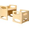 imageVEVOR Montessori Weaning Table and Chair Set 3 in 1 Wooden Toddler Table and Chairs with Chalkboard Adjustable Height Montessori Table for Ages 15 Ideal for Drawing Reading Eating  WhiteNatural Wood