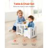 imageVEVOR Montessori Weaning Table and Chair Set 3 in 1 Wooden Toddler Table and Chairs with Chalkboard Adjustable Height Montessori Table for Ages 15 Ideal for Drawing Reading Eating  WhiteWhite