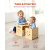 imageVEVOR Montessori Weaning Table and Chair Set 3 in 1 Wooden Toddler Table and Chairs with Chalkboard Adjustable Height Montessori Table for Ages 15 Ideal for Drawing Reading Eating  WhiteNatural Wood