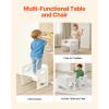 imageVEVOR Montessori Weaning Table and Chair Set 3 in 1 Wooden Toddler Table and Chairs with Chalkboard Adjustable Height Montessori Table for Ages 15 Ideal for Drawing Reading Eating  WhiteWhite