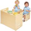 imageVEVOR Montessori Weaning Table and Chair Set 3 in 1 Wooden Toddler Table and Chairs with Chalkboard Adjustable Height Montessori Table for Ages 15 Ideal for Drawing Reading Eating  WhiteNatural Wood