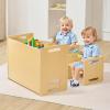 imageVEVOR Montessori Weaning Table and Chair Set 3 in 1 Wooden Toddler Table and Chairs with Chalkboard Adjustable Height Montessori Table for Ages 15 Ideal for Drawing Reading Eating  WhiteNatural Wood