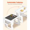 imageVEVOR Montessori Weaning Table and Chair Set 3 in 1 Wooden Toddler Table and Chairs with Chalkboard Adjustable Height Montessori Table for Ages 15 Ideal for Drawing Reading Eating  WhiteWhite