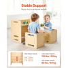 imageVEVOR Montessori Weaning Table and Chair Set 3 in 1 Wooden Toddler Table and Chairs with Chalkboard Adjustable Height Montessori Table for Ages 15 Ideal for Drawing Reading Eating  WhiteNatural Wood