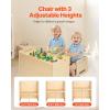 imageVEVOR Montessori Weaning Table and Chair Set 3 in 1 Wooden Toddler Table and Chairs with Chalkboard Adjustable Height Montessori Table for Ages 15 Ideal for Drawing Reading Eating  WhiteNatural Wood