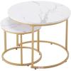 imageVEVOR Nesting Tables Coffee Table Set of 2 236 inch Round Coffee Table Small Coffee Tables Night Stand with Metal Frame for Living Room Bedroom Office White ampamp GoldWhite
