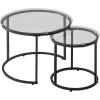 imageVEVOR Nesting Tables Coffee Table Set of 2 236 inch Round Coffee Table Small Coffee Tables Night Stand with Metal Frame for Living Room Bedroom Office White ampamp GoldGlass
