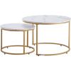 imageVEVOR Nesting Tables Coffee Table Set of 2 236 inch Round Coffee Table Small Coffee Tables Night Stand with Metal Frame for Living Room Bedroom Office White ampamp GoldWhite