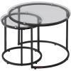 imageVEVOR Nesting Tables Coffee Table Set of 2 236 inch Round Coffee Table Small Coffee Tables Night Stand with Metal Frame for Living Room Bedroom Office White ampamp GoldGlass