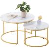 imageVEVOR Nesting Tables Coffee Table Set of 2 236 inch Round Coffee Table Small Coffee Tables Night Stand with Metal Frame for Living Room Bedroom Office White ampamp GoldWhite
