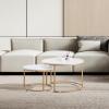 imageVEVOR Nesting Tables Coffee Table Set of 2 236 inch Round Coffee Table Small Coffee Tables Night Stand with Metal Frame for Living Room Bedroom Office White ampamp GoldWhite