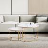 imageVEVOR Nesting Tables Coffee Table Set of 2 236 inch Round Coffee Table Small Coffee Tables Night Stand with Metal Frame for Living Room Bedroom Office White ampamp GoldWhite