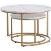 imageVEVOR Nesting Tables Coffee Table Set of 2 236 inch Round Coffee Table Small Coffee Tables Night Stand with Metal Frame for Living Room Bedroom Office White ampamp GoldWhite