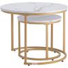 imageVEVOR Nesting Tables Coffee Table Set of 2 236 inch Round Coffee Table Small Coffee Tables Night Stand with Metal Frame for Living Room Bedroom Office White ampamp GoldWhite