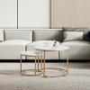 imageVEVOR Nesting Tables Coffee Table Set of 2 236 inch Round Coffee Table Small Coffee Tables Night Stand with Metal Frame for Living Room Bedroom Office White ampamp GoldWhite