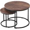 imageVEVOR Nesting Tables Coffee Table Set of 2 236 inch Round Coffee Table Small Coffee Tables Night Stand with Metal Frame for Living Room Bedroom Office White ampamp GoldBrown