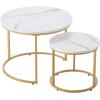 imageVEVOR Nesting Tables Coffee Table Set of 2 236 inch Round Coffee Table Small Coffee Tables Night Stand with Metal Frame for Living Room Bedroom Office White ampamp GoldWhite