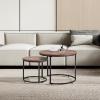 imageVEVOR Nesting Tables Coffee Table Set of 2 236 inch Round Coffee Table Small Coffee Tables Night Stand with Metal Frame for Living Room Bedroom Office White ampamp GoldBrown