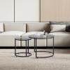 imageVEVOR Nesting Tables Coffee Table Set of 2 236 inch Round Coffee Table Small Coffee Tables Night Stand with Metal Frame for Living Room Bedroom Office White ampamp GoldGlass