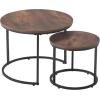 imageVEVOR Nesting Tables Coffee Table Set of 2 236 inch Round Coffee Table Small Coffee Tables Night Stand with Metal Frame for Living Room Bedroom Office White ampamp GoldBrown