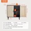 imageVEVOR Rattan Cabinet Buffet Cabinet with 2 Magnetic Doors and Adjustable Shelves Sideboard Buffet for Hallway Entryway Living Room or Kitchen NaturalBlack