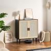 imageVEVOR Rattan Cabinet Buffet Cabinet with 2 Magnetic Doors and Adjustable Shelves Sideboard Buffet for Hallway Entryway Living Room or Kitchen NaturalBlack