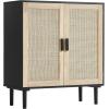 imageVEVOR Rattan Cabinet Buffet Cabinet with 2 Magnetic Doors and Adjustable Shelves Sideboard Buffet for Hallway Entryway Living Room or Kitchen NaturalBlack