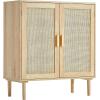 imageVEVOR Rattan Cabinet Buffet Cabinet with 2 Magnetic Doors and Adjustable Shelves Sideboard Buffet for Hallway Entryway Living Room or Kitchen NaturalNatural