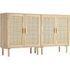 imageVEVOR Rattan Cabinet Buffet Cabinet with 2 Magnetic Doors and Adjustable Shelves Sideboard Buffet for Hallway Entryway Living Room or Kitchen NaturalNatural