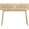 imageVEVOR Rattan Console Table with 2 Storage Drawers Rattan Entryway Table with Natural Rattan Sliding Door Console Sofa Table for Living Room Study Entryway Or TV Wall Natural