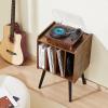 imageVEVOR Record Player Stand 2 Tiers Turntable Stand with 4 Cabinets Holds up to 100 Albums Wooden Vinyl Record Storage Cabinet with Display Shelf for Bedroom Living Room Brown