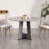 imageVEVOR Round Dining Table 47 inch Wood Table for 46 Person Farmhouse Circle Dinner Furniture Rustic Leisure Tables with Thick Wooden Legs for Home Kitchen Living Room Grey Only Table