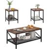 imageVEVOR 3 Pieces Living Room Table Sets 413 in Industrial Coffee Table with 2 Square End Side Tables Easy Assembly Coffee and End Tables Sets with Metal Legs for Office Living Room ampamp ApartmentRectangular