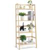 imageVEVOR 4Tier Bamboo Ladder Shelf Trapezoid Open Bookcase Display Storage Rack Organizer Freestanding Flower Plant Stand Ladder Bookshelf Ideal for Bathroom Bedroom Office Study Natural4Tier