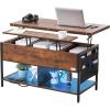 imageVEVOR 4in1 Lift Top Coffee Table with USBPower OutletLED Light MultiFunction Convertible Coffee Table with Storage and Hidden Compartment Converts to Dining Table for Living Room Home OfficeBrown