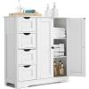 imageVEVOR Bathroom Floor Cabinet 4Tier Wooden Storage Organizer with 2 Doors 2 Drawers and Adjustable Shelf Modern Home Furniture Freestanding Cupboard for KitchenLiving RoomEntryway Use White2 Doors  4 Drawers