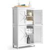 imageVEVOR Bathroom Floor Cabinet 4Tier Wooden Storage Organizer with 2 Doors 2 Drawers and Adjustable Shelf Modern Home Furniture Freestanding Cupboard for KitchenLiving RoomEntryway Use White4 Doors