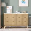 imageVEVOR Fluted 6 Drawer Dresser 54quot Wide Chest of Drawers with Faux Marble Top Modern Dresser TV Stand Wooden Closet Clothes Storage Organizer for Bedroom Living Room Hallway Entryway Natural Oak54D x 157W x 32H 6 Drawers